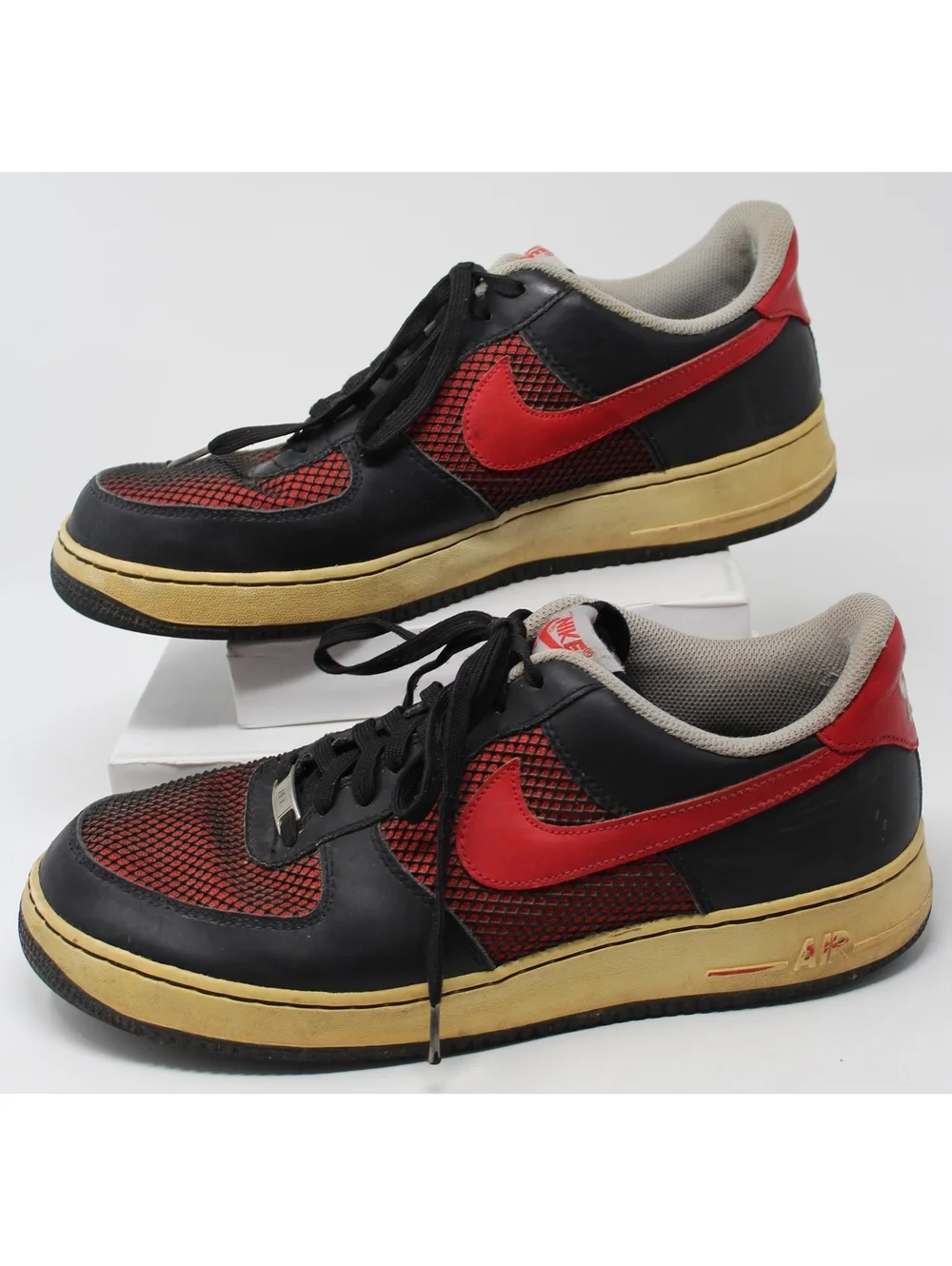 Nike Air Force 1 Low Black University Red Wolf Grey 488298-062 Men Shoes Sz 12